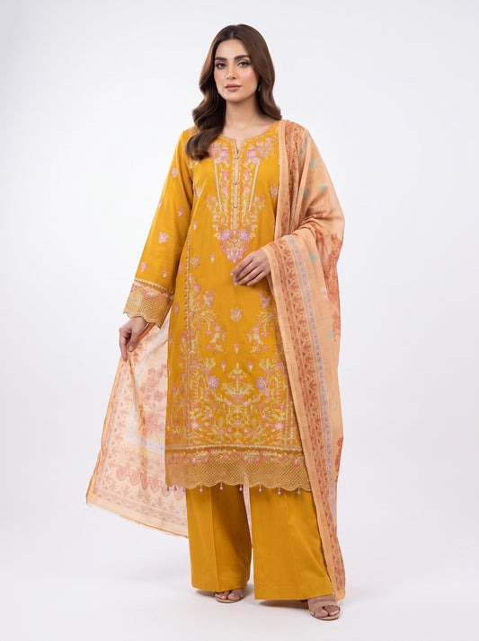 Mustard Yellow Embroidered 3-Piece Stitched Suit (Saffron Bloom) 1002